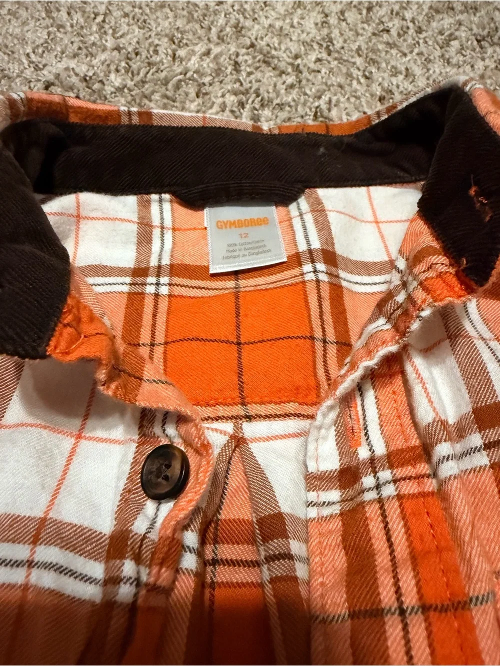 Boys Orange Plaid Flannel Shirt - Casual Button-Up